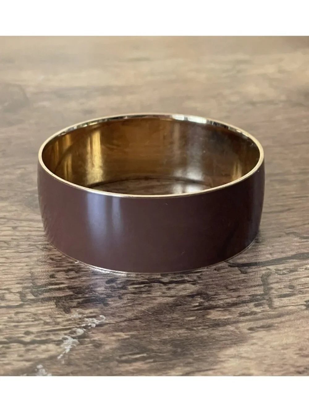 J Crew Womens Enamel Bangle Bracelet Brown Gold Tone Wide Preppy Minimalist